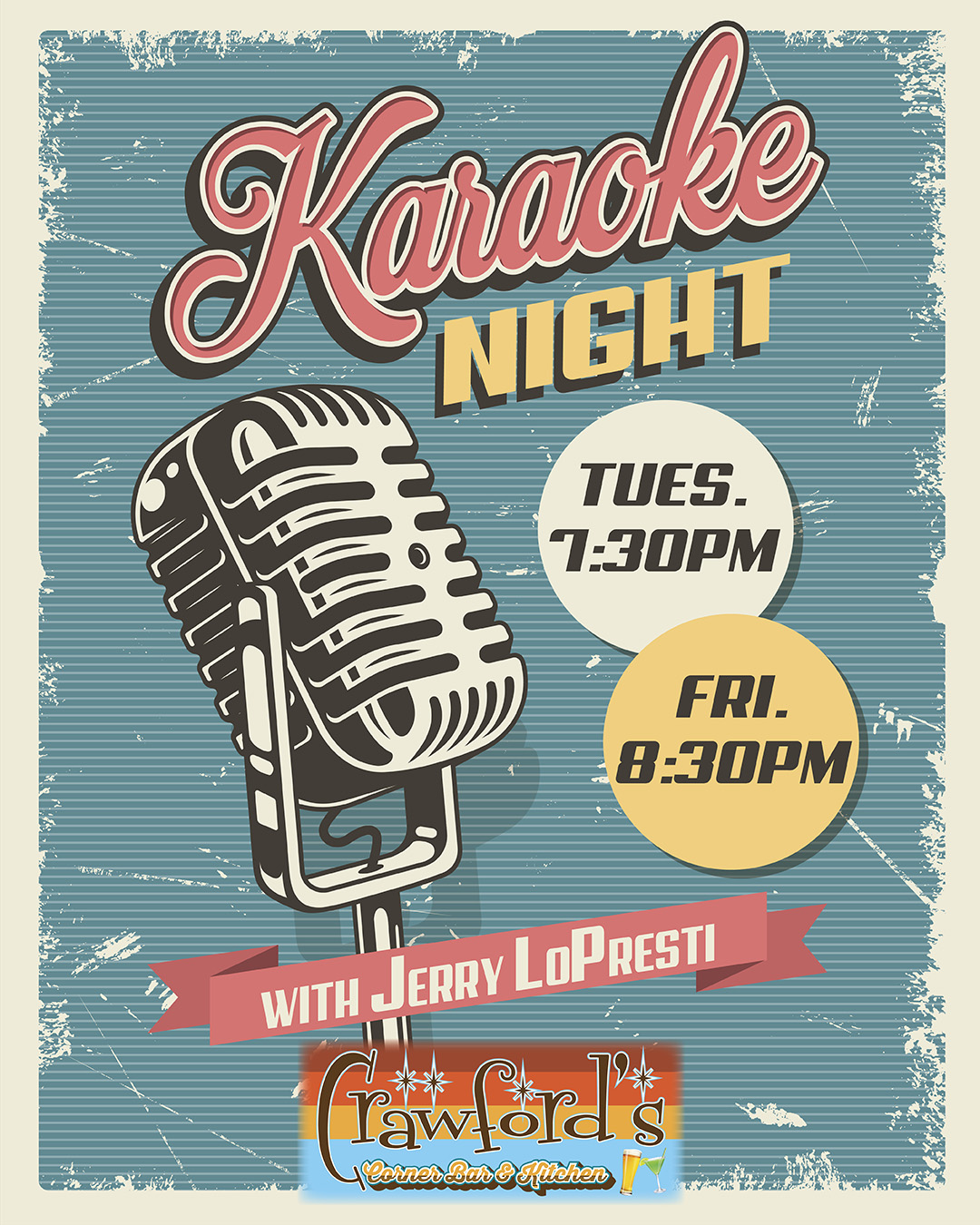 A poster for karaoke night with a microphone.