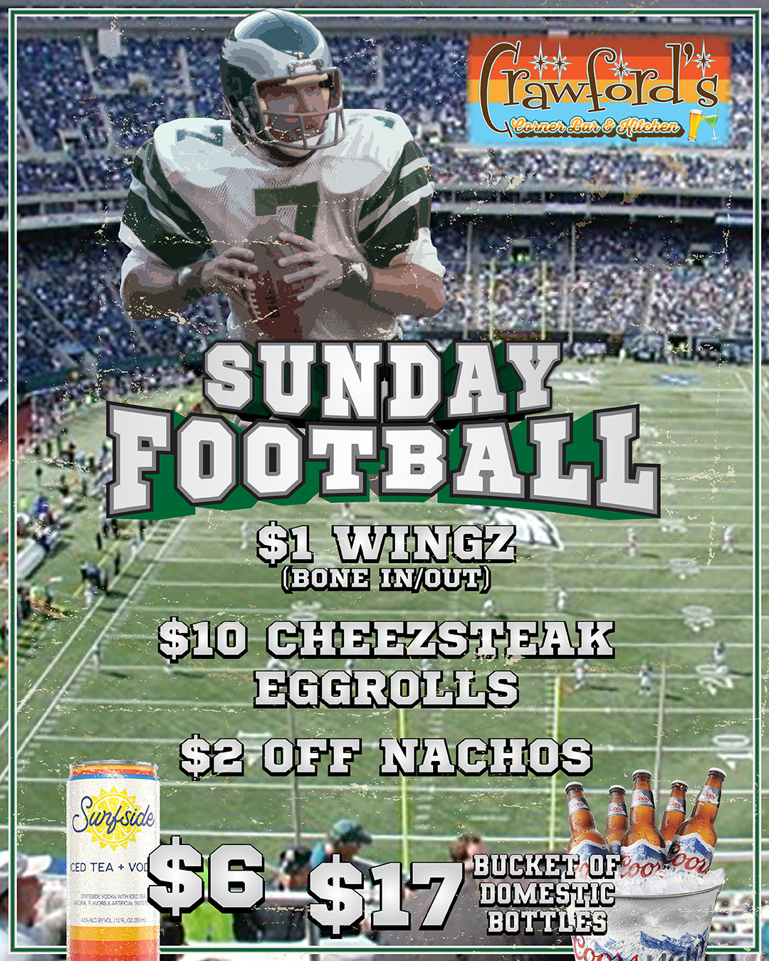 A flyer for a sunday football game.
